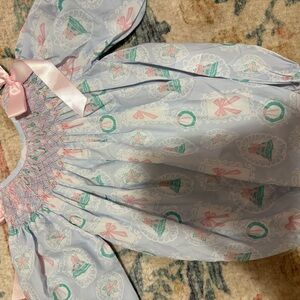 Pastel Blue Dress with Pink and Green Accents